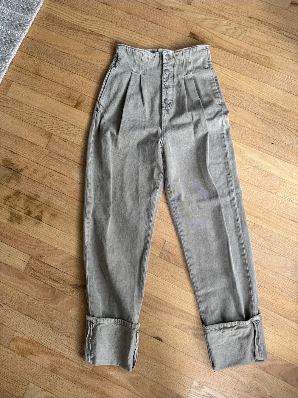 Massimo Dutti Neutral Taupe High-Waist Pleated Barrel Pants